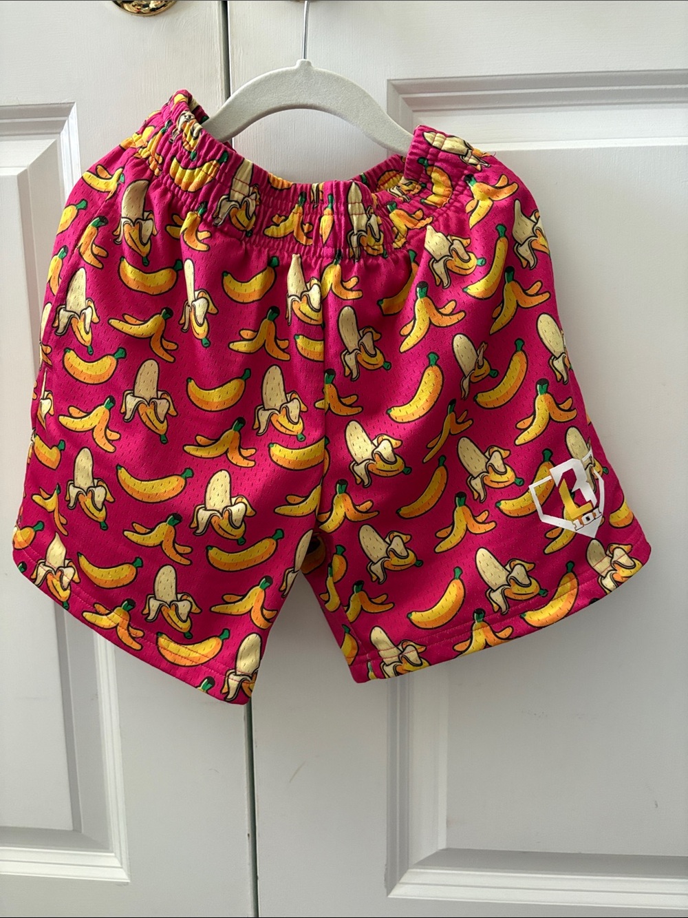Bright Pink Banana-Print Kids Shorts